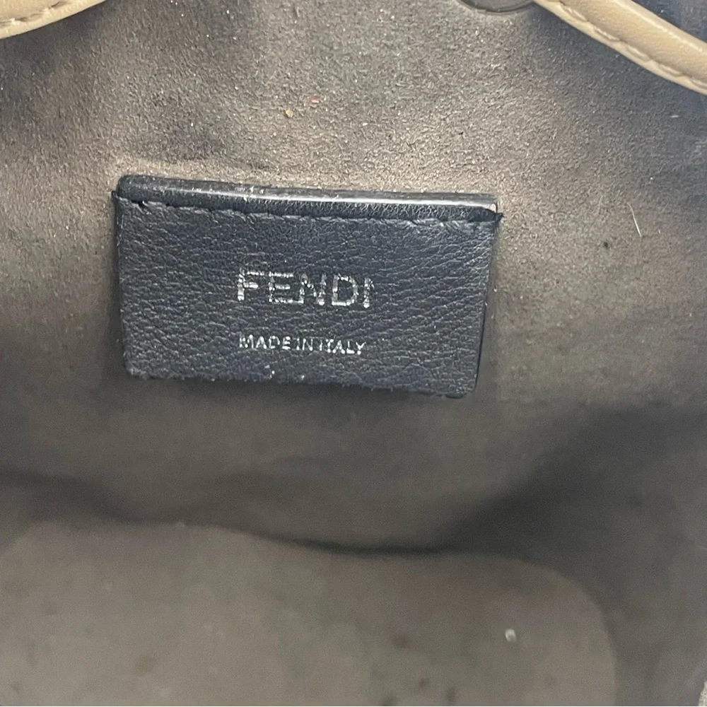 (SOLD) Fendi Monogram Embossed Beige/Red Leather Tresor Drawstring Bucket Bag - Picture 13 of 17